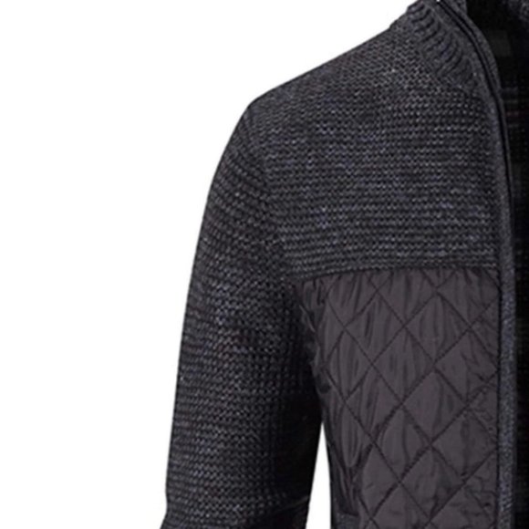 Black Mens Quilted Cardigan - Picture 6 of 7